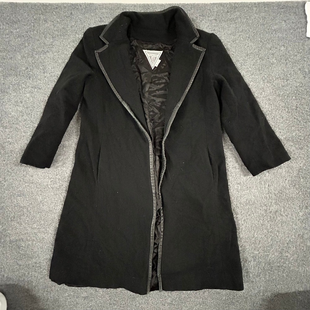 Marvin Richards Coat Womens Size 16 Black Wool Blend Faux Leather Trim USA Made